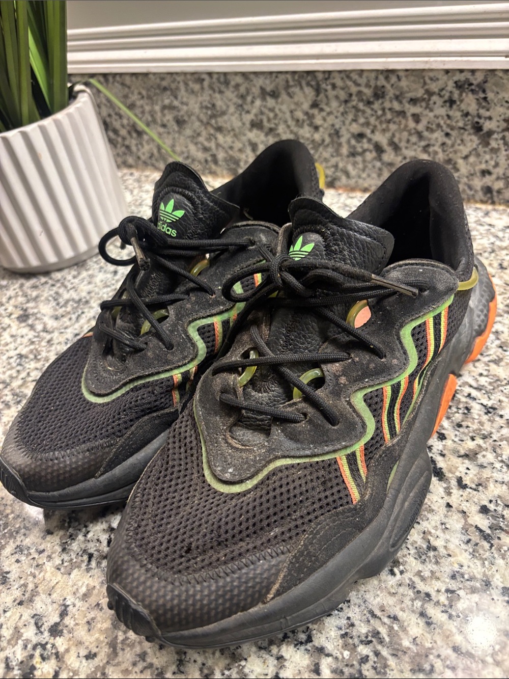 adidas Black Sneakers with Green and Orange Trim